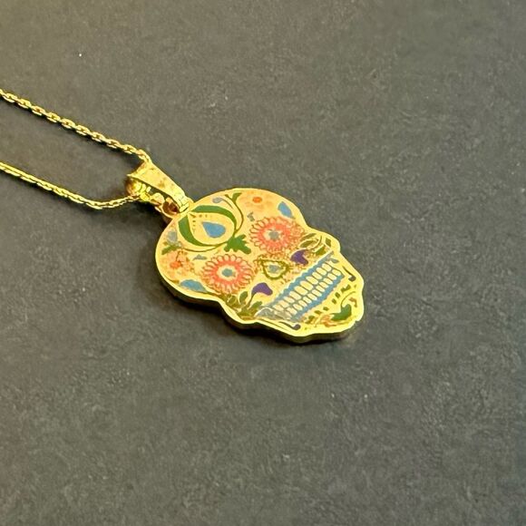 Alex and Ani Calavera Traditional Celebration Ancestor Goldtone Necklace NWOT - Picture 3 of 6
